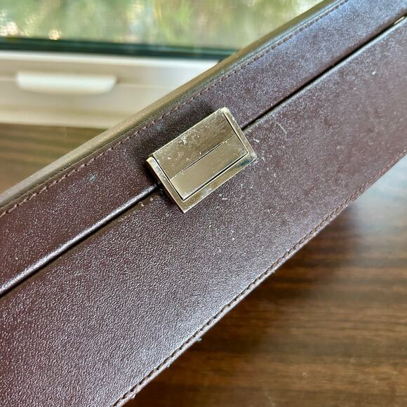 Vintage Brown Faux Leather 6 Slot Watch Box with Glass Lid and Cushions - Picture 13 of 16
